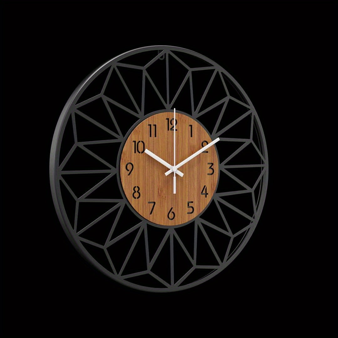 Metal & Wood Grain Silent Wall Clock
