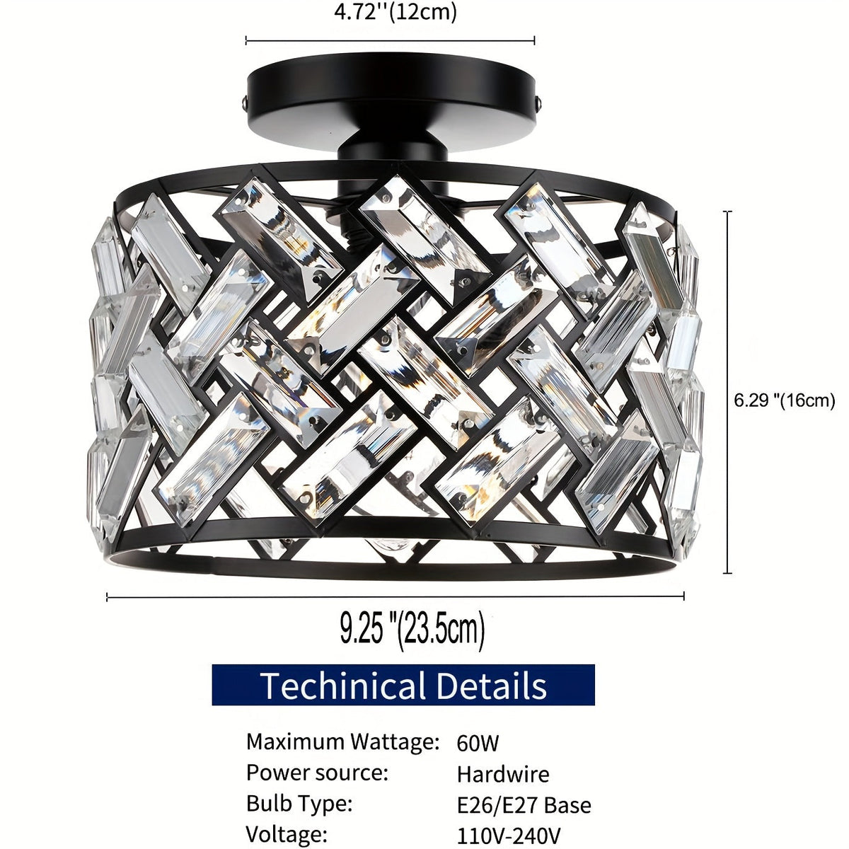 Crystal Semi Flush Mount Ceiling Light