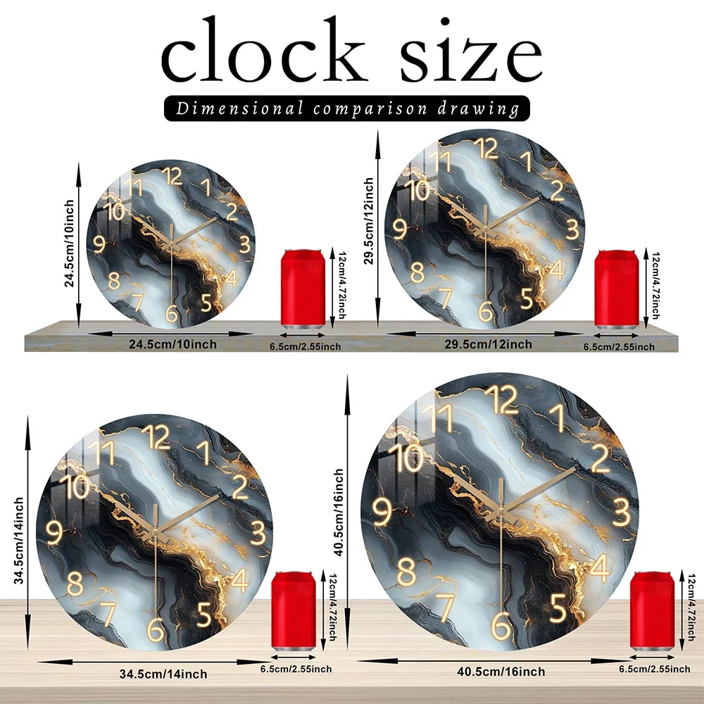 Wanduhr in Blau & Gold-Marmoroptik
