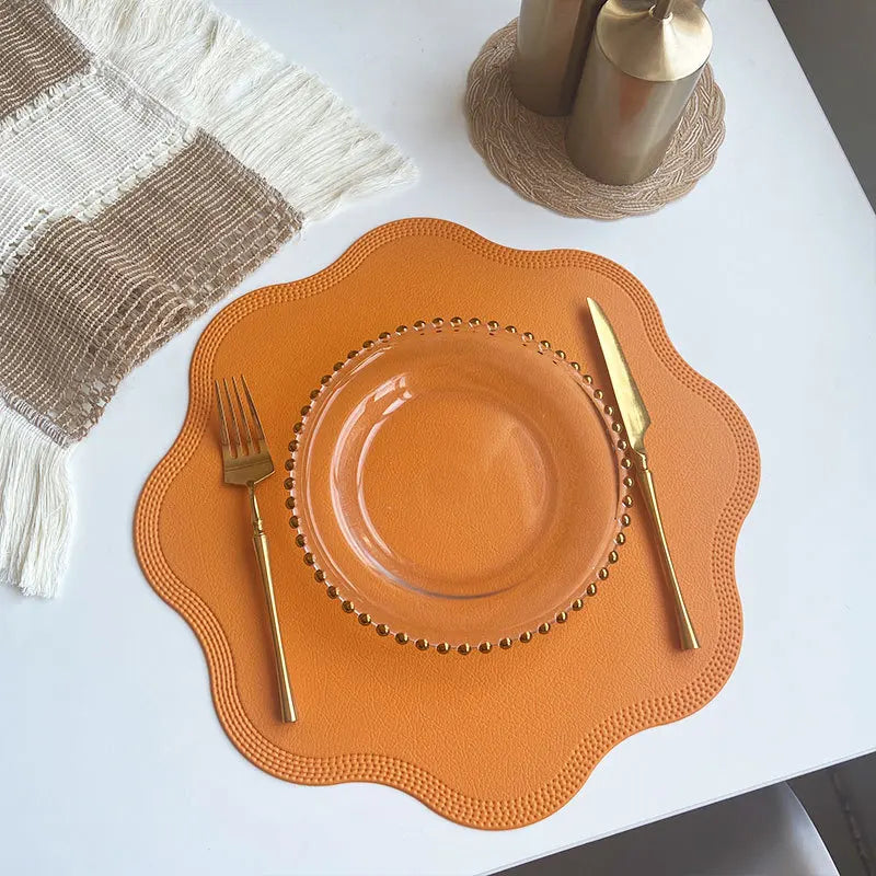 FloraMat Round Embossed Faux Leather Placemats