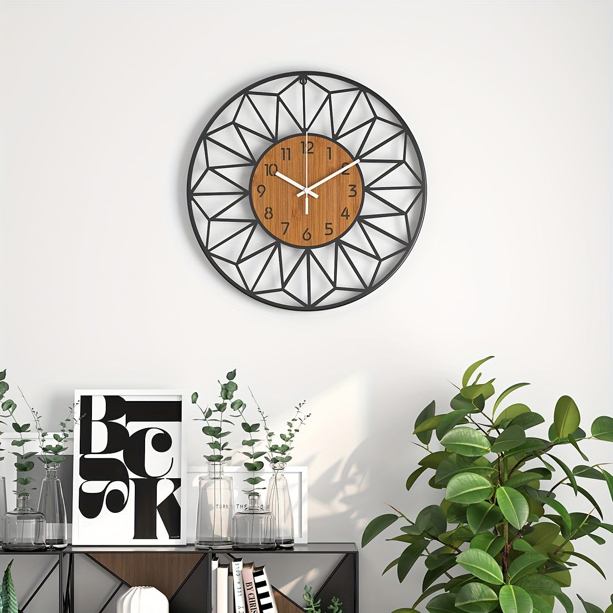 Metal & Wood Grain Silent Wall Clock