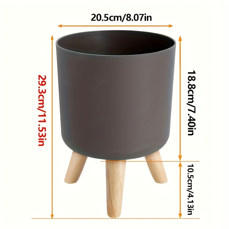 Modern Round Planter with Wooden Tripod Legs