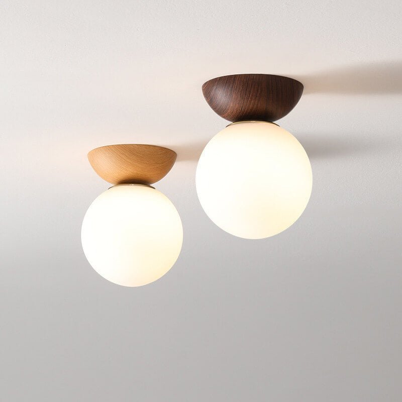 Deckenleuchte aus japanischem Holz und Milchglas