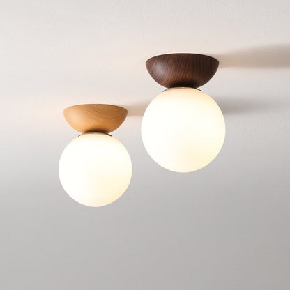 Deckenleuchte aus japanischem Holz und Milchglas