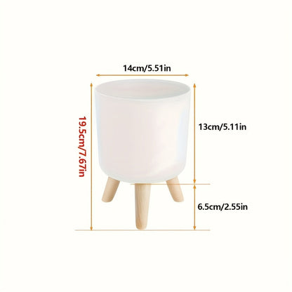 Modern Round Planter with Wooden Tripod Legs
