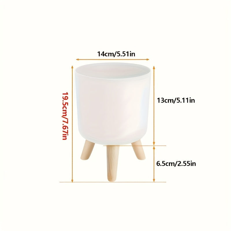 Modern Round Planter with Wooden Tripod Legs