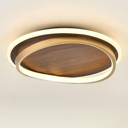 Walnut & Gold Round LED Ceiling Lamp