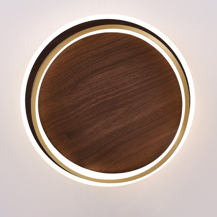 Walnut & Gold Round LED Ceiling Lamp