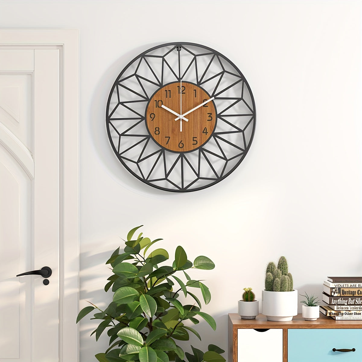 Metal & Wood Grain Silent Wall Clock
