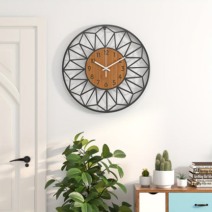 Metal & Wood Grain Silent Wall Clock