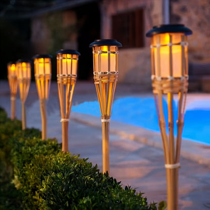 Solar Bamboo Flame Garden Lights, 2-Pack