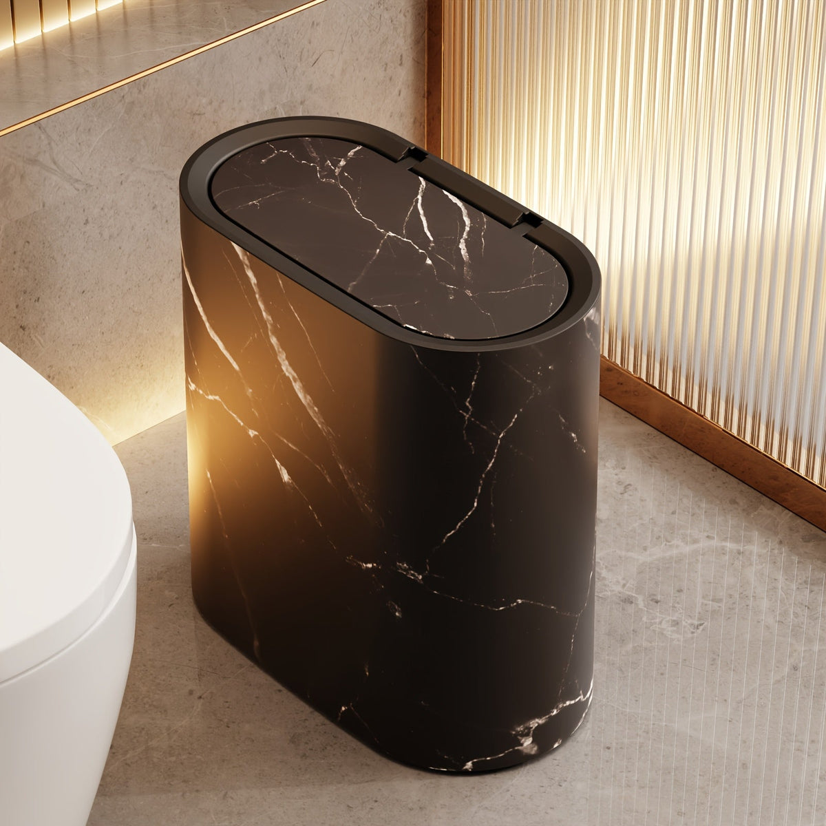 Marble Pattern Oval Bin with Lid