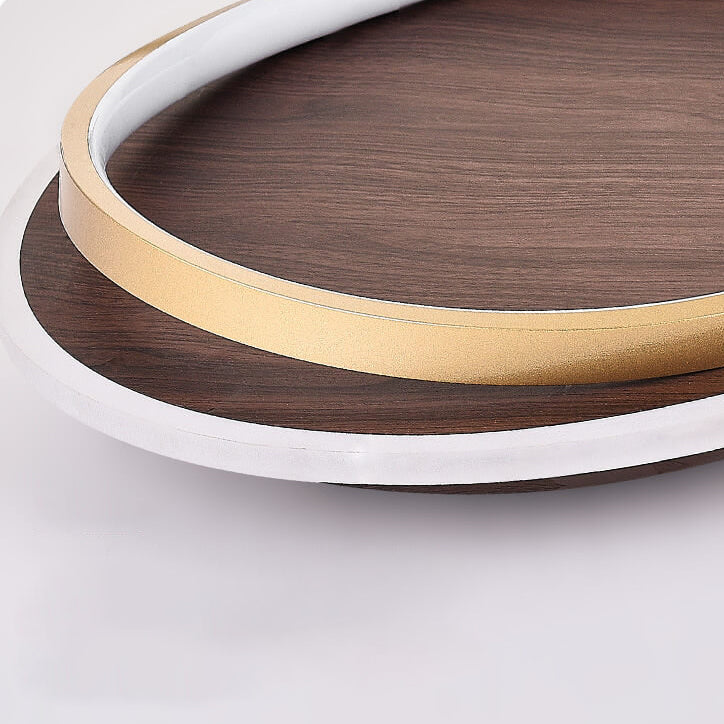 Walnut & Gold Round LED Ceiling Lamp