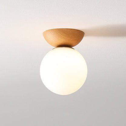 Deckenleuchte aus japanischem Holz und Milchglas