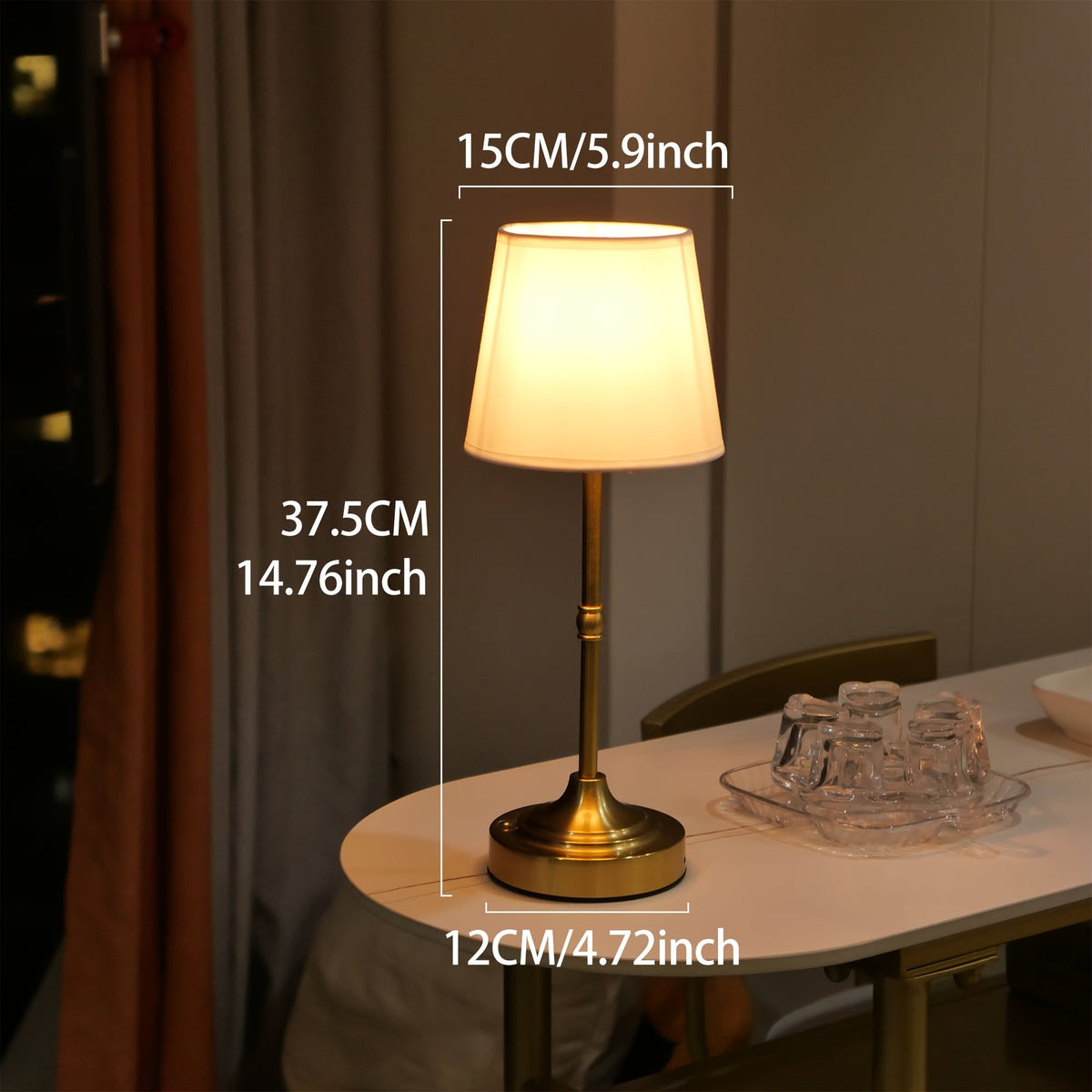 Dimmable Cordless Fabric Shade Table Lamp