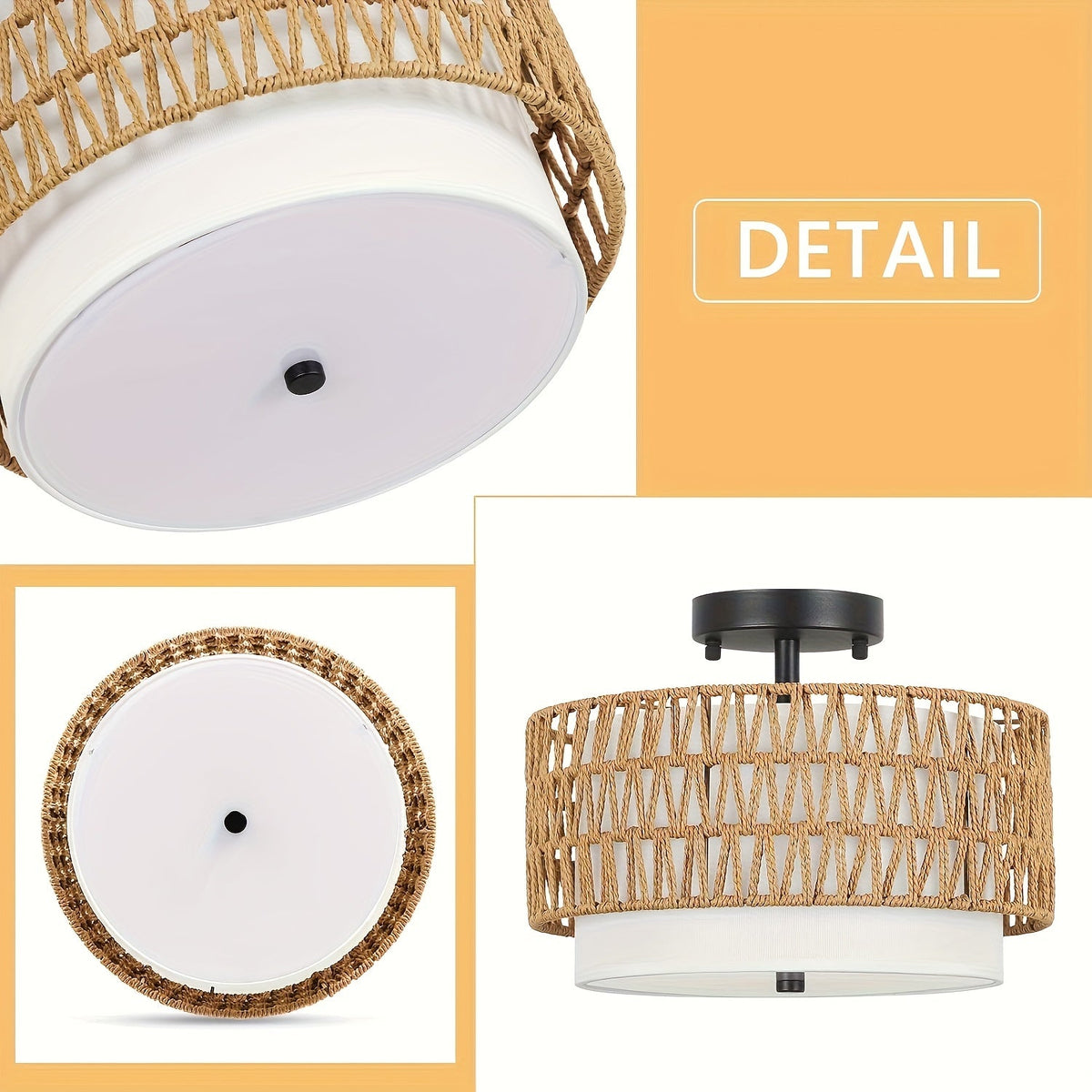 Boho-Deckenleuchte aus Rattan (halb bündig)