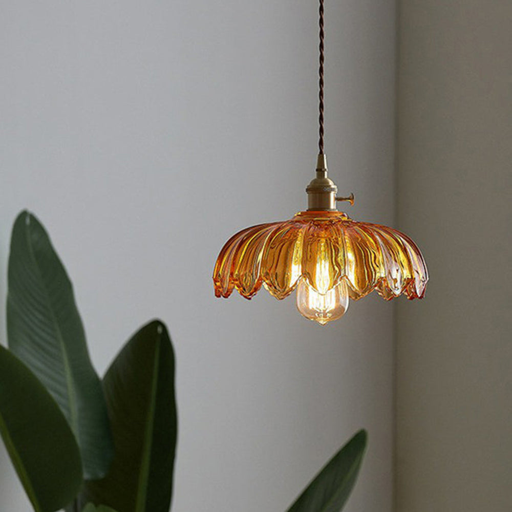 Vintage Blumen-Glaspendelleuchte