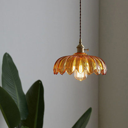 Vintage Blumen-Glaspendelleuchte