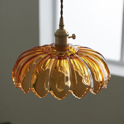 Vintage Blumen-Glaspendelleuchte