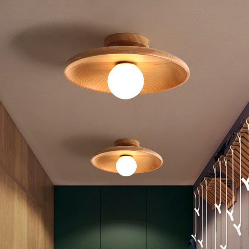 Modern Wooden Bowl Ceiling Light