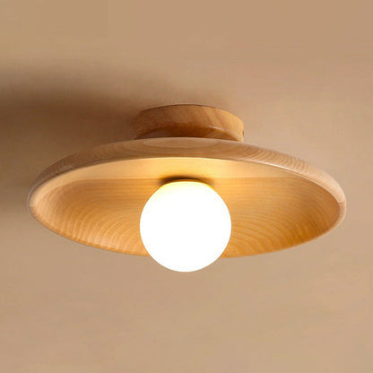 Modern Wooden Bowl Ceiling Light