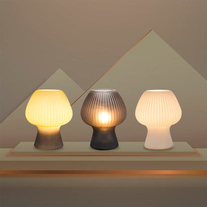 Vintage Ribbed Glass Mushroom Bedside Lamp