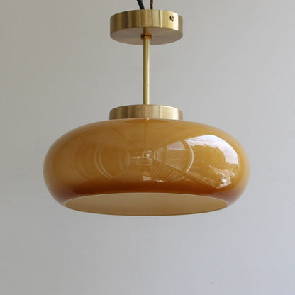 Deckenleuchte im Vintage-Stil aus Messing und bernsteinfarbenem Glas (halb bündig)