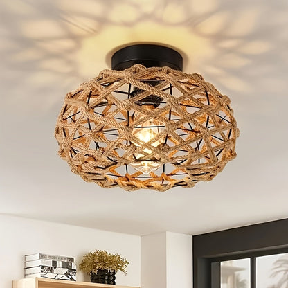 Bohemian Handwoven Hemp Rope Ceiling Light