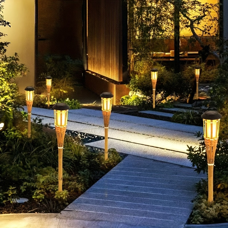 Solar Bamboo Flame Garden Lights, 2-Pack