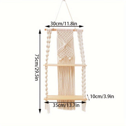 Boho Macrame 2-Tier Hanging Wall Shelf