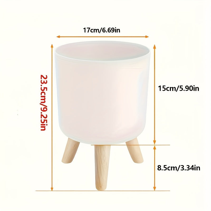 Modern Round Planter with Wooden Tripod Legs