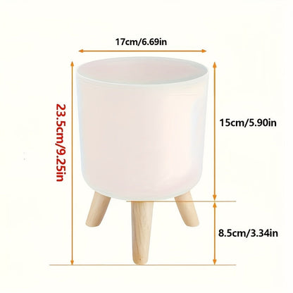 Modern Round Planter with Wooden Tripod Legs