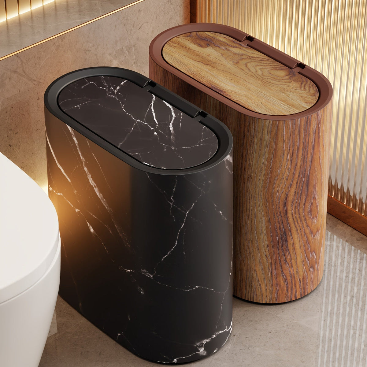 Marble Pattern Oval Bin with Lid
