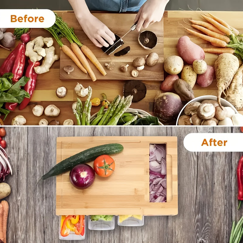 Bamboo Cutting Board with Trays & Graters