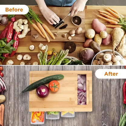 Bamboo Cutting Board with Trays & Graters