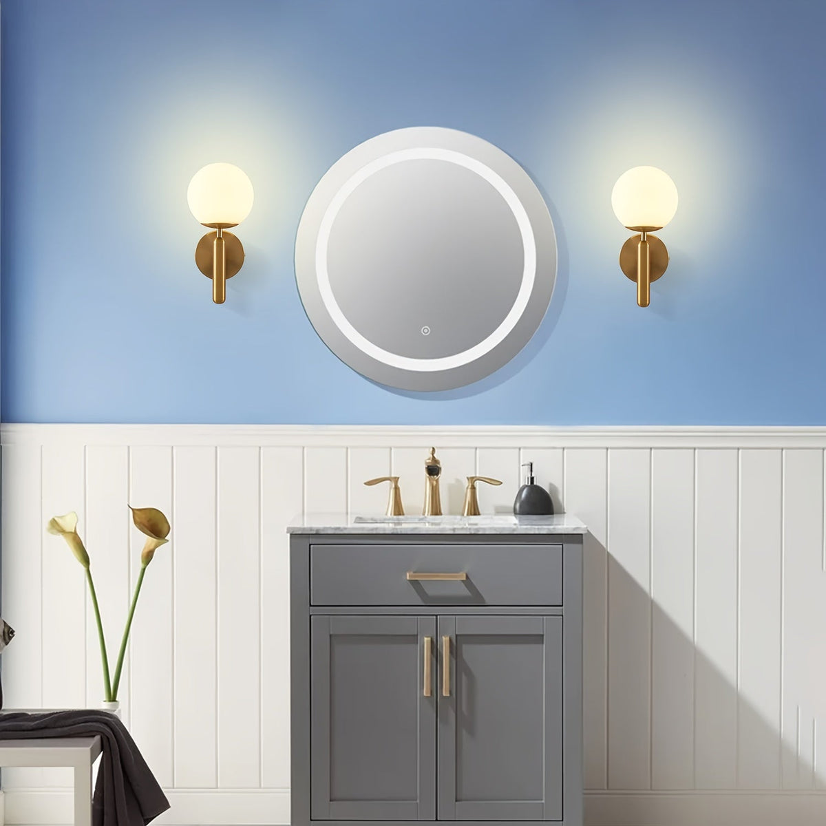 Polished Metal Frosted Globe Wall Sconce