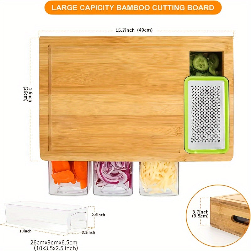 Bamboo Cutting Board with Trays & Graters