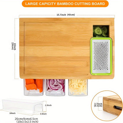 Bamboo Cutting Board with Trays & Graters