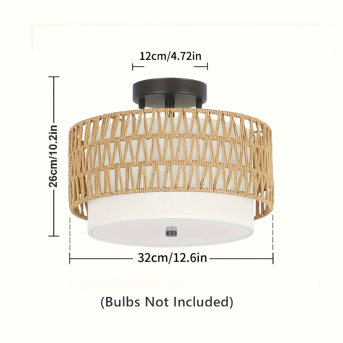 Boho-Deckenleuchte aus Rattan (halb bündig)