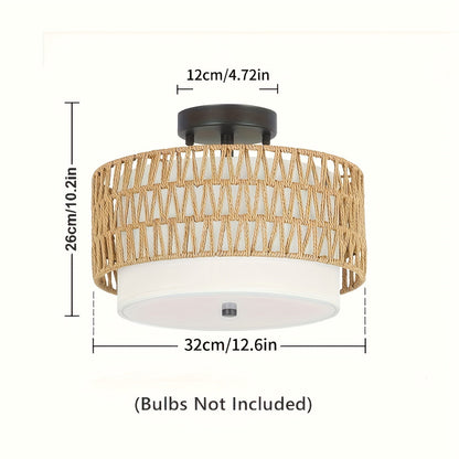 Boho-Deckenleuchte aus Rattan (halb bündig)