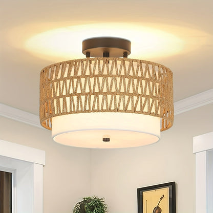 Boho-Deckenleuchte aus Rattan (halb bündig)