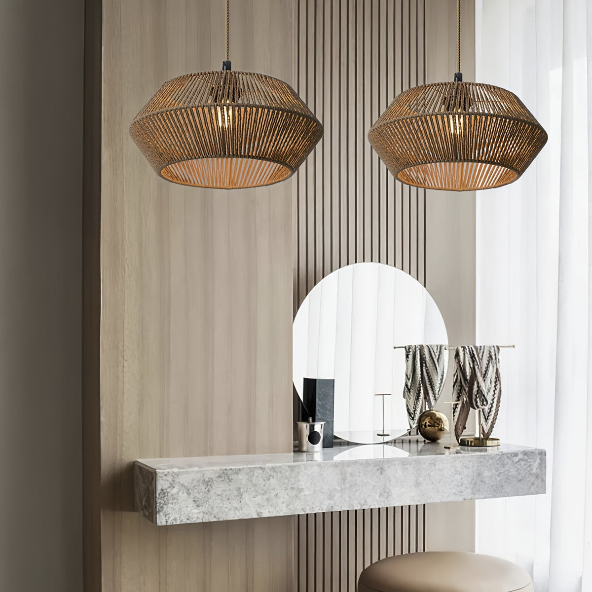 Geometric Handwoven Paper Rope Pendant Shade