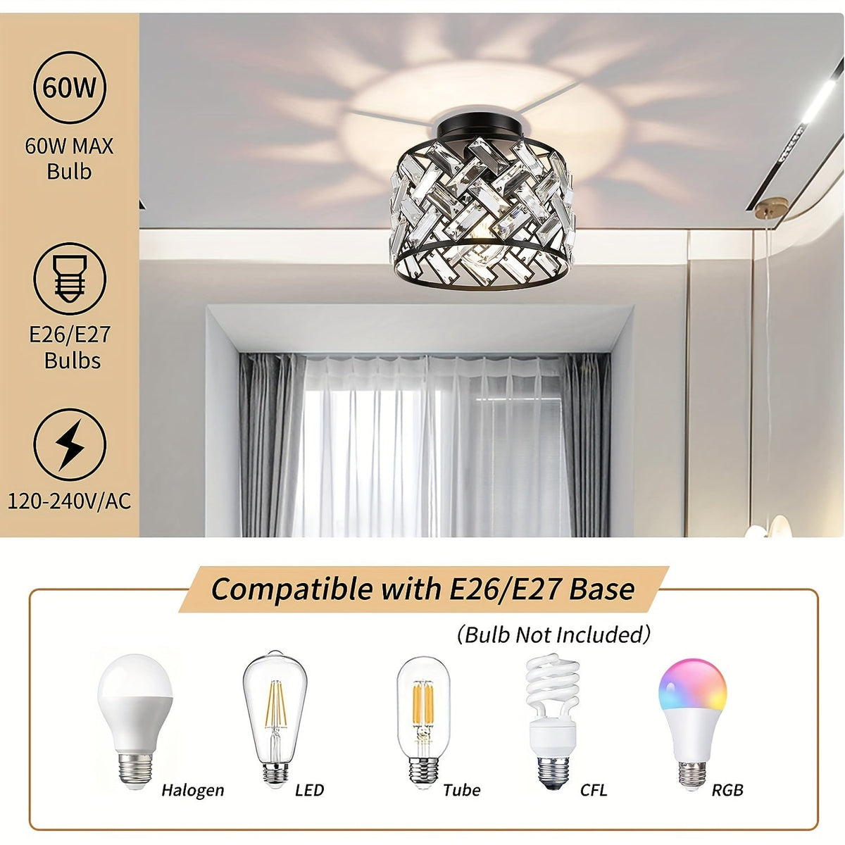 Crystal Semi Flush Mount Ceiling Light