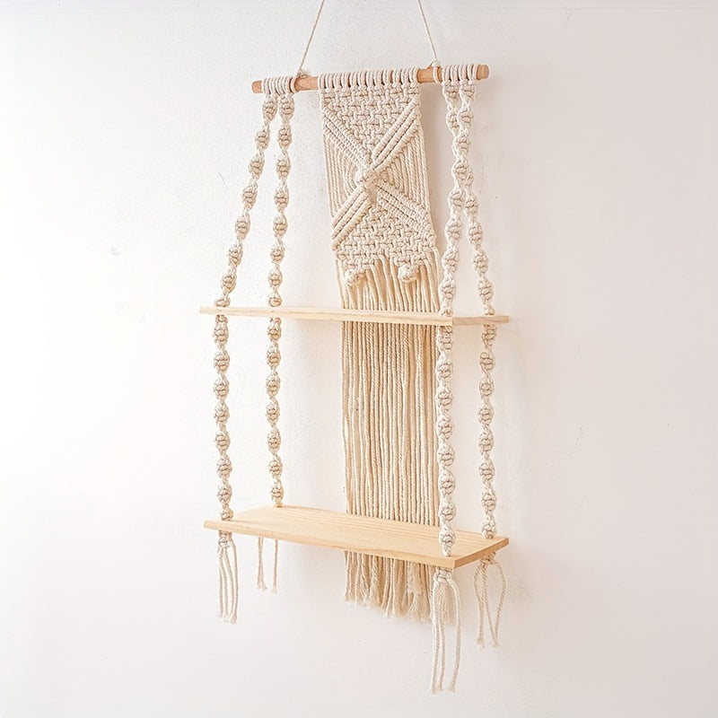 Boho Macrame 2-Tier Hanging Wall Shelf