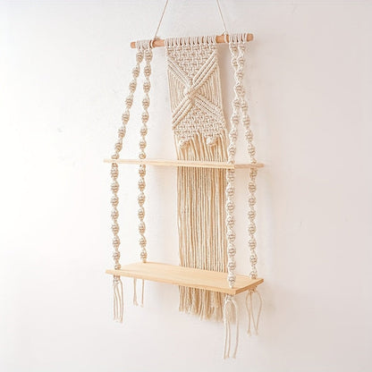 Boho Macrame 2-Tier Hanging Wall Shelf