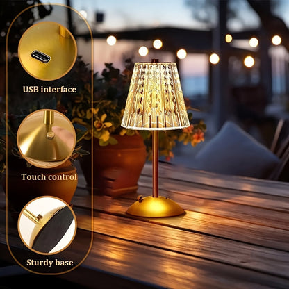 Faceted Crystal-Effect Touch Table Lamp