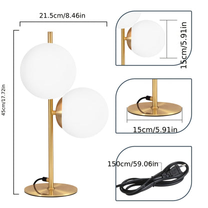 Tischleuchte mit goldfarbenem Messing und weißem Glaskugel-Schirm