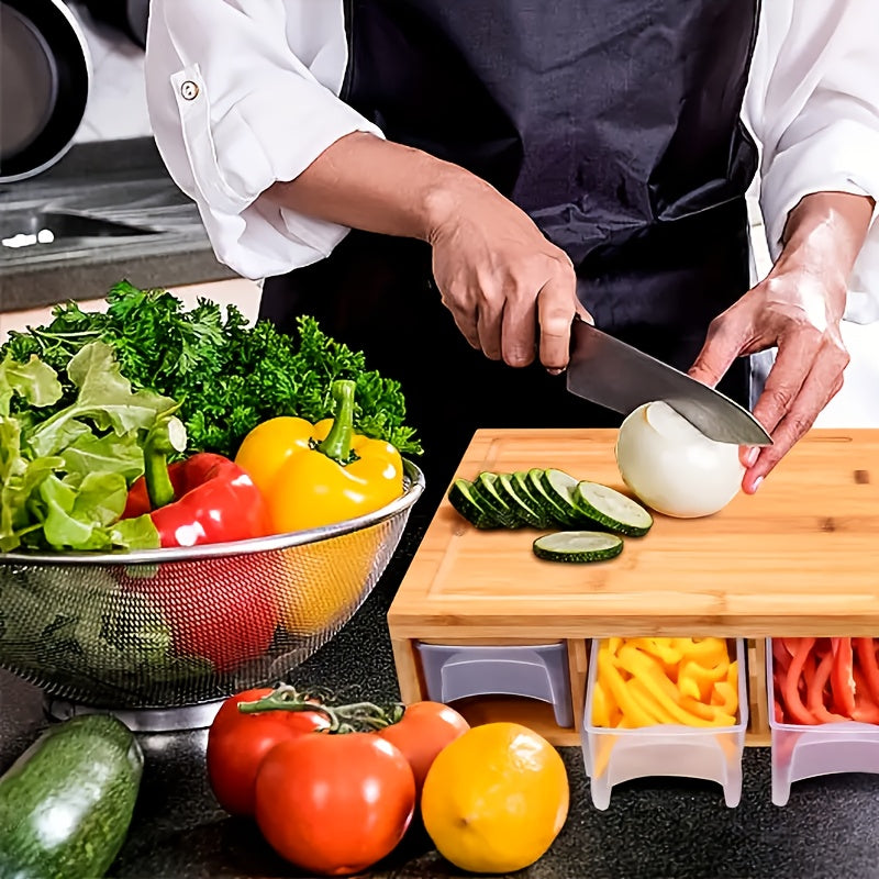 Bamboo Cutting Board with Trays & Graters