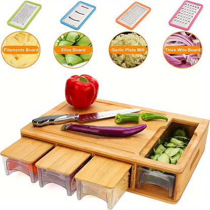 Bamboo Cutting Board with Trays & Graters