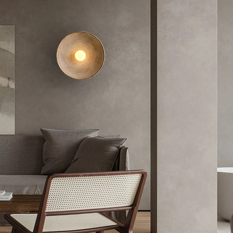Rustic Wood-Effect Circular LED Wall Sconce
